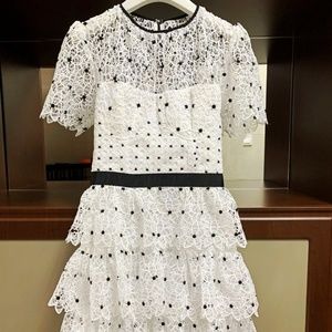 Self Portrait Style White Lace Ruffle Dress